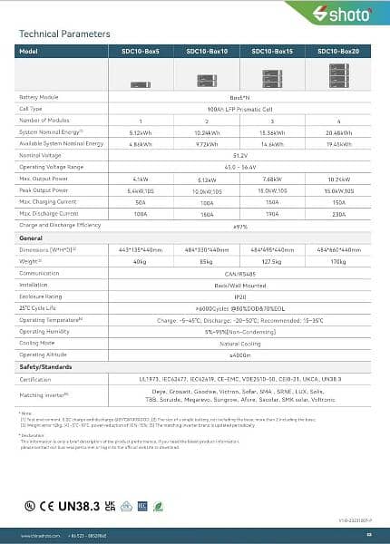 Shoto Lithium ION Batteries 48V 100AH 5