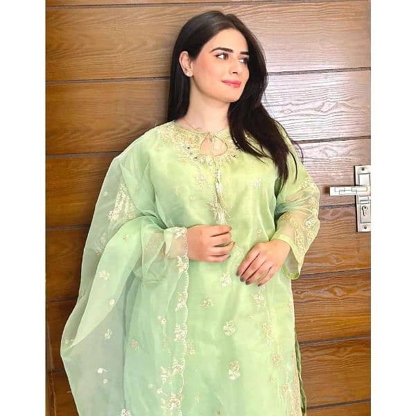 3 Pcs Women's Stitched Organza Embroidered Suit 1