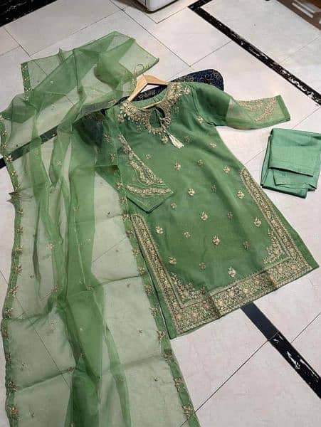 3 Pcs Women's Stitched Organza Embroidered Suit 4