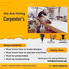 Carpenter required for furniture manufacturing