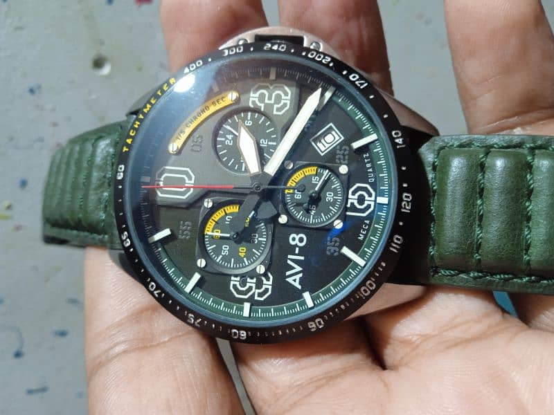 AVI-8  Ref. AV-4077 MUSTANG  Quartz Chronograph  Army Green Color 42mm 2