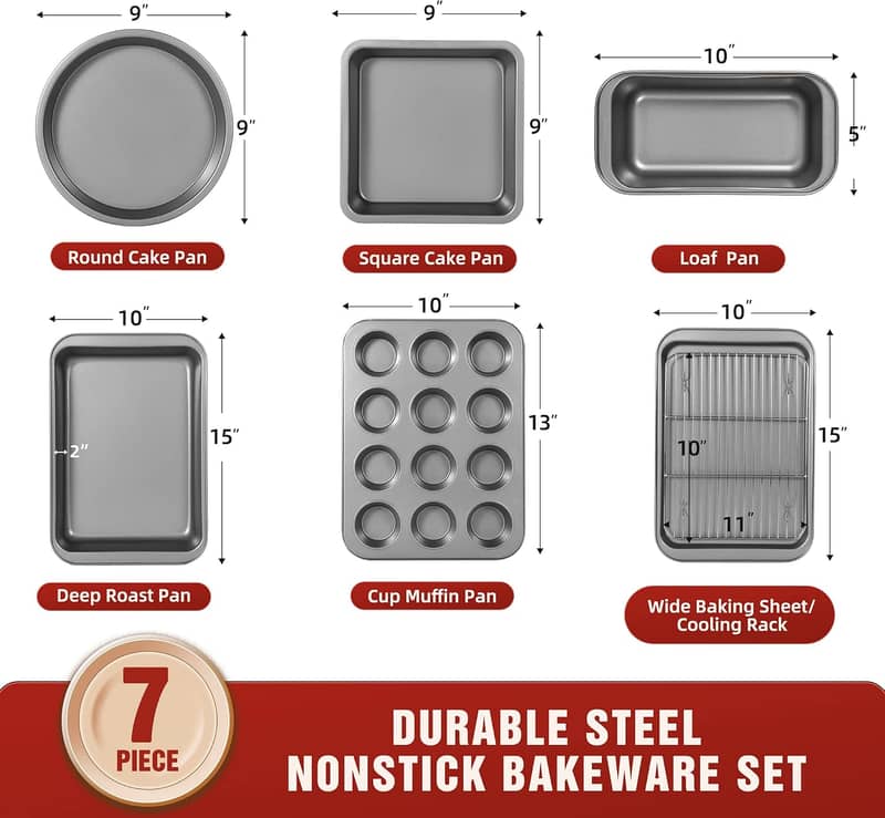 Baking Pans Sets, Nonstick Bakeware Round/Square Cake Pan, Loaf 6