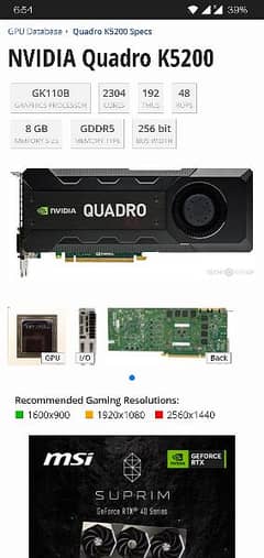 Nvidia Quadro K5200 8gb Graphics card