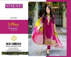 3Pcs Women's Unstitched Lawn embroidered suit