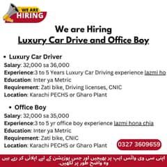 Car Driver, Office Boy or Cleaner ki zarurat ha