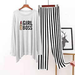 2pcs woman's stitched jarse printed sleep wear white gbs