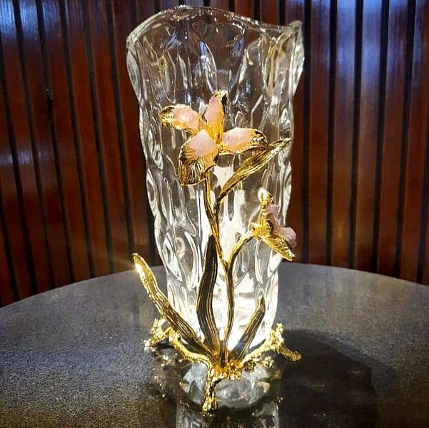 Glass Vase Metal Relief Golden Flower 2