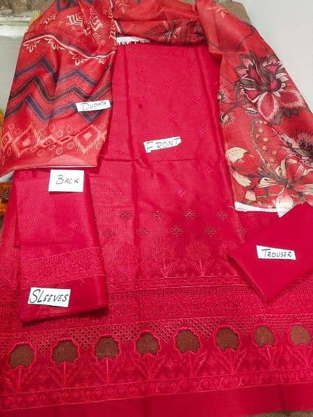 3 Pcs Women's Unstitched Lawn Embroidered Suits 13