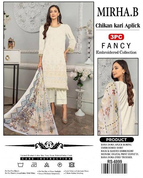 3 Pcs Women's Unstitched Lawn Embroidered Suits 17