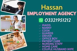 House maids,Driver, Patient care , Couple , Cook , Office Boy ,Guard