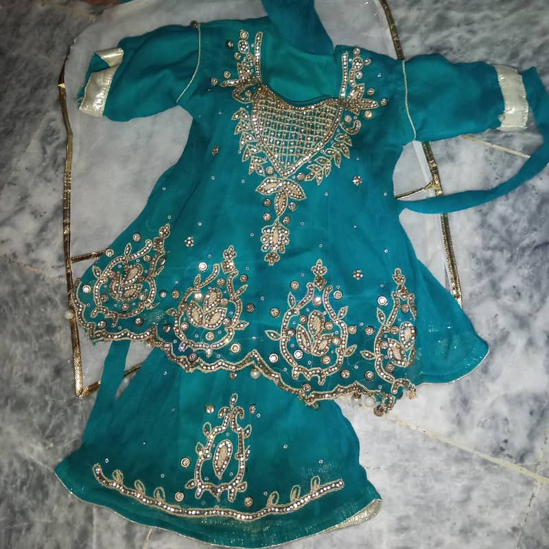 Girl fancy gharara sea green color 3