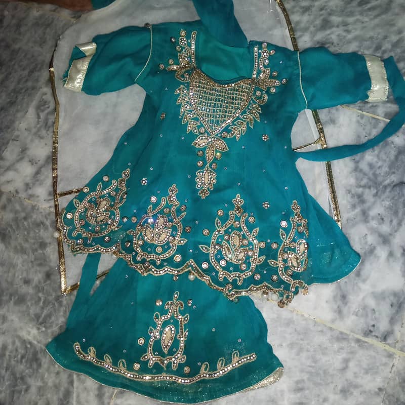 Girl fancy gharara sea green color 4