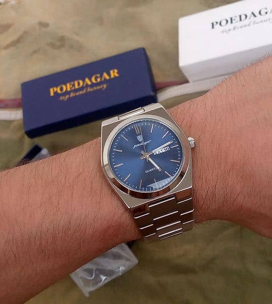 Original poedagar watch stainless steel blue dial with date 2