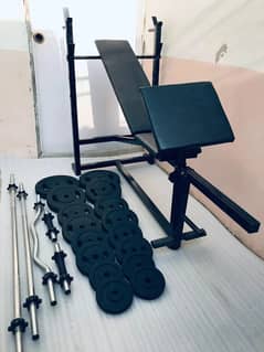 Home gym setup / dumbbell rods / plates / rubber coated plates