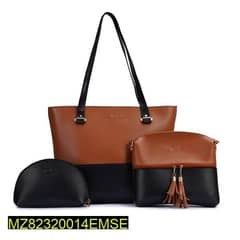 Women's leather plain shoulder Bag pack of 3