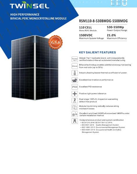 Twinsel solar panel 550 watts 31.56volt 17.12 ampere same as trina 3