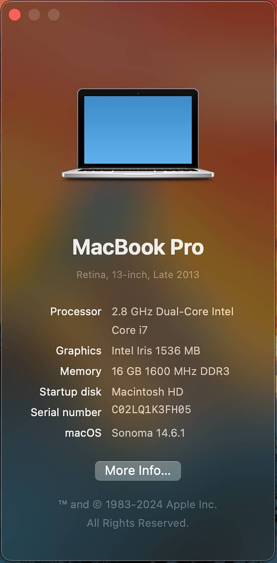 APPLE MACBOOK PRO 2013 RETINA 13'' 1