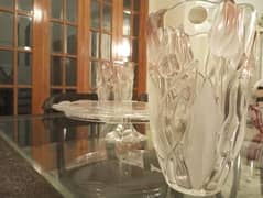 Waltherglas Vtg Tulip Satin Frosted Vases and cake stand