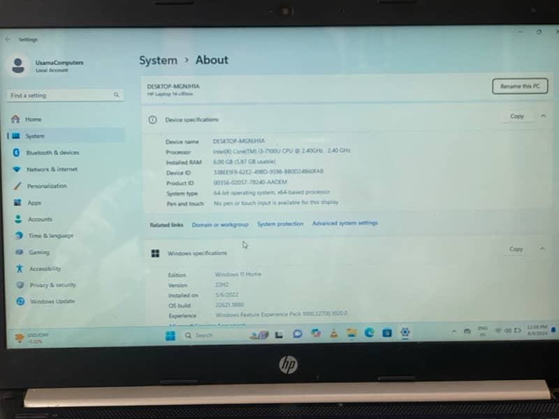 i3 7th gen hp model 14s-cf1007-TX laptop condition 10/8 0