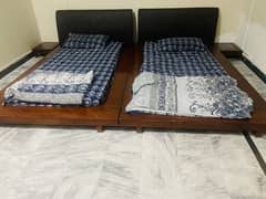 2 premium quality wooden beds with side tables