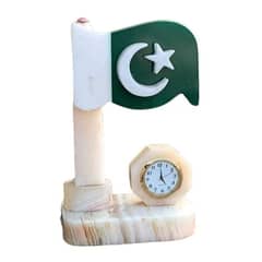 Pakistani flag with clock in marbal