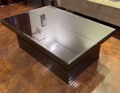 solid wood table with glass