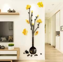 Black Vase And Yellow Flowers Wall Stickers Wooden+ Acrylic 18×44 Inch