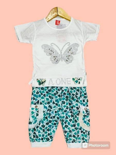 2 Pcs Girl's Chiffon Printed Shirt And Shorts Set 5