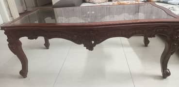 2 Wood center table with heavy glass