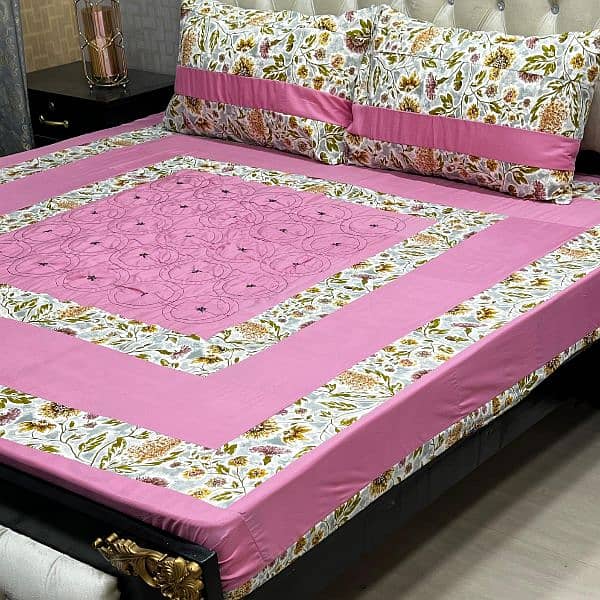 Embroidered Patch Work King Size BedSheet 030186072 4