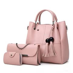 3Pcs women’s Leather Plain Handbag Set