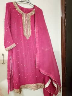 3 piece chiffon embroidered tea pink dress