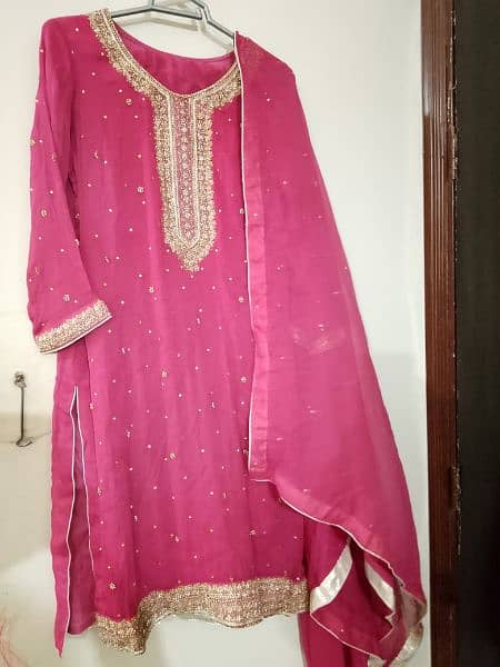 3 piece chiffon embroidered tea pink dress 0