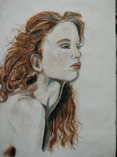 Handmade Pastel color drawing of a Ginger woman A4 size