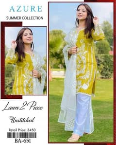 2 PCs women unstitched lawn embroidery suit