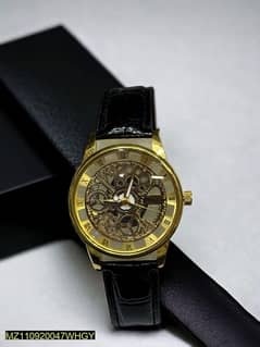 Skeleton Dial Watch For Men In Leather Strap