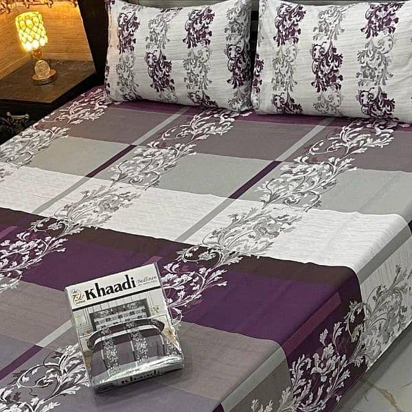 3 pcs cotton mix printed double bed sheet 0