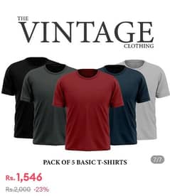 The Vintage Clothing Pack of 5 Plain Half Sleeves T-shirts For Men