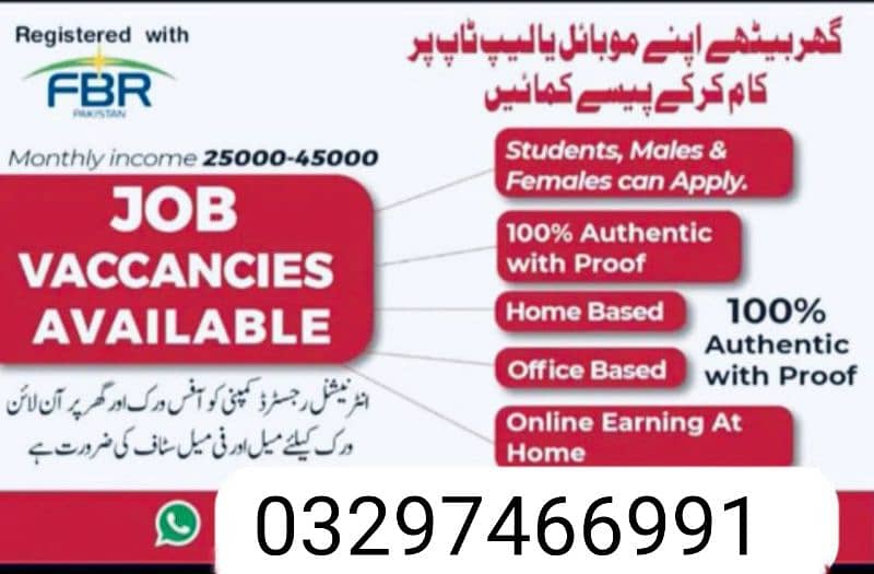 required staff for online and office base work male female 0