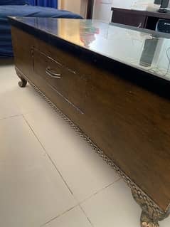 Heavy wood table with glass