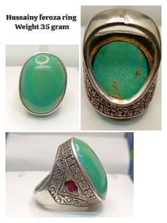 Hussainy Feroza ring with two origional yakoot stones attached