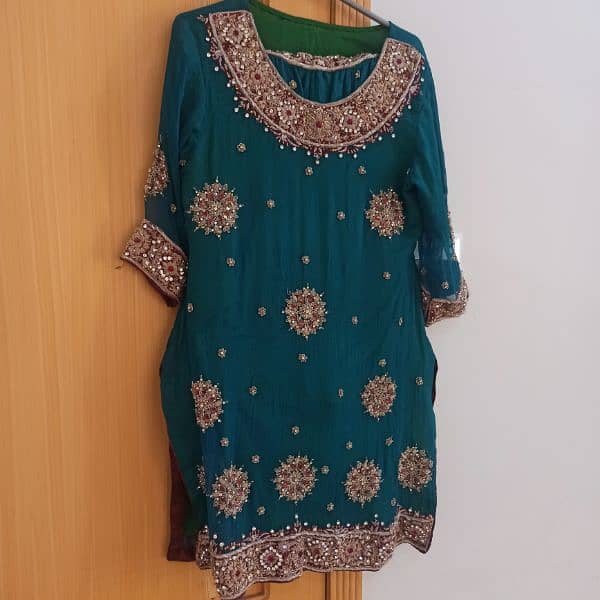 dark green gharara and short shirt 3