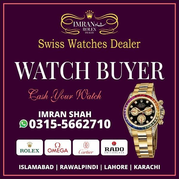 WE BUY Rolex Cartier Omega Hublot Chopard Patek Philippe Bvlgari Rado 0