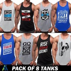 mens stitched gym tanks, pack of 8