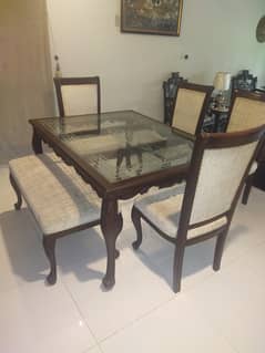 Pure shesham dinning table with 4 chairs and 1 bench