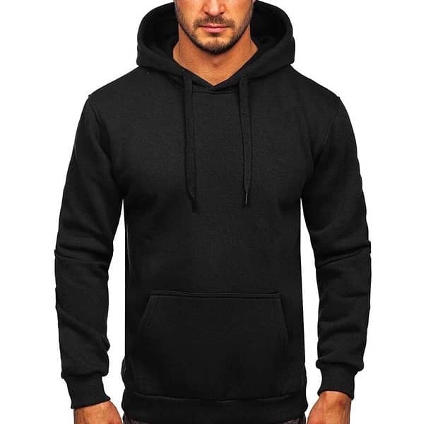 1 pc men stitched Fleese plain hoodie (Black) 1