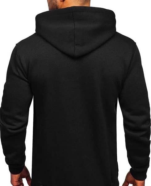 1 pc men stitched Fleese plain hoodie (Black) 2