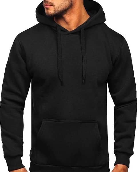 1 pc men stitched Fleese plain hoodie (Black) 3