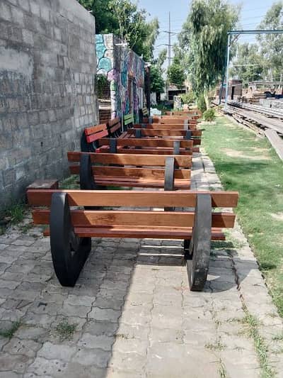 WOODEN BENCHES WITH WOODEN STRIPS