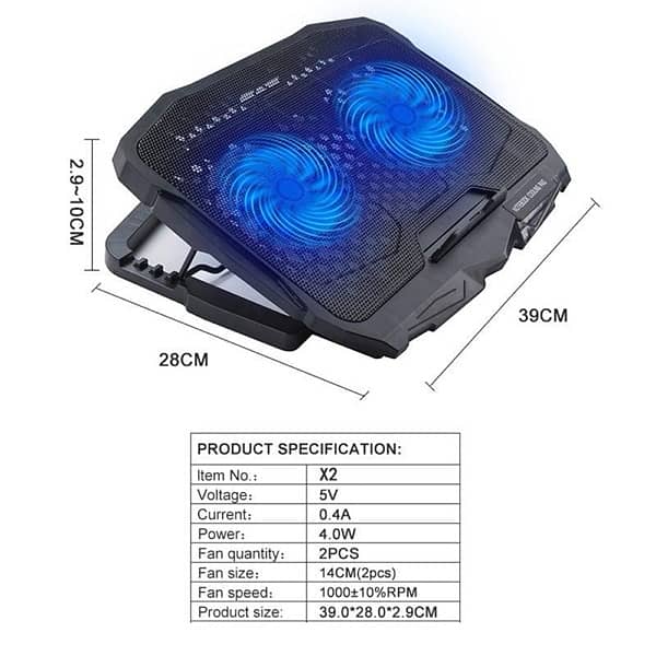 X2 cooling pad for 13-17 inch laptops with 2 large fan 1